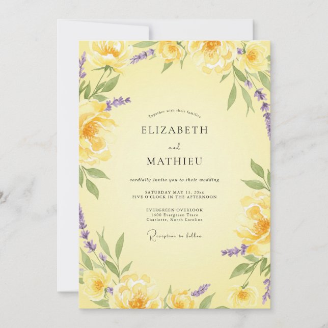 Invitation Arch Floral Jaune Fleurie Mariage (Devant)