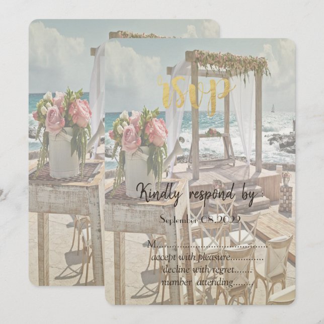 Invitation Arch floral rétro de mariage de plage RSVP  (Devant / Derrière)