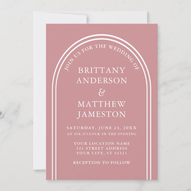 Invitation Arch Mariage moderne et élégant Rose or (Devant)