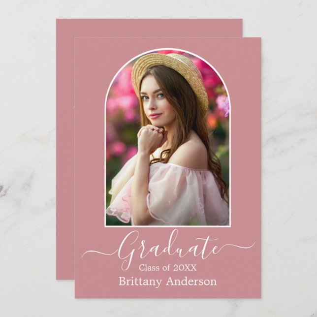 Invitation Arch moderne Dusty Pink Graduation Party (Devant / Derrière)