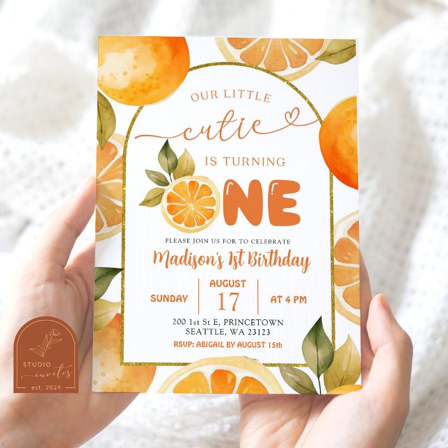 Invitation Arch Oranges Notre Petite Cutie Premier Anniversai (Créateur téléchargé)