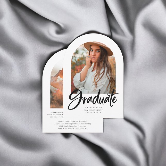 Invitation Arch Photo Brush Calligraphie Graduation Invitatio (Créateur téléchargé)