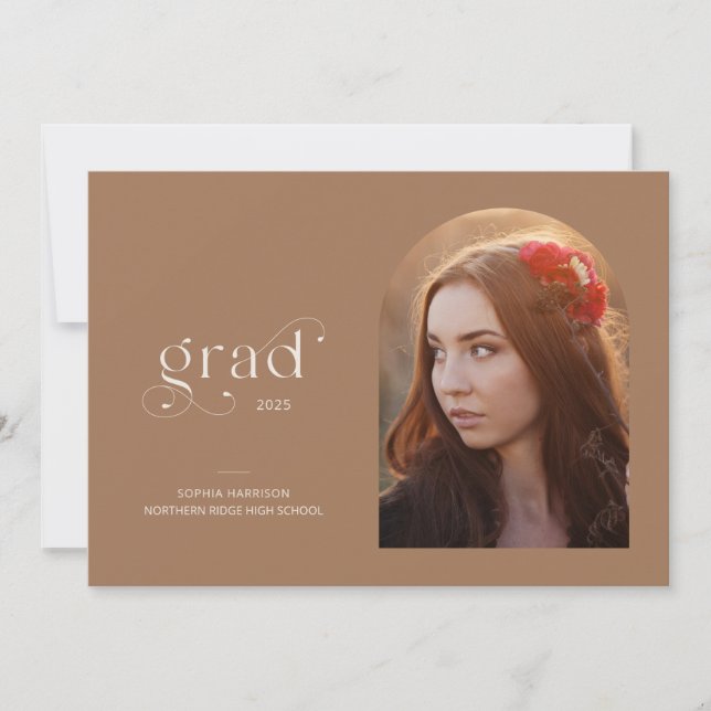 Invitation Arch Photo Earthy Brown 2025 Graduation Party (Devant)