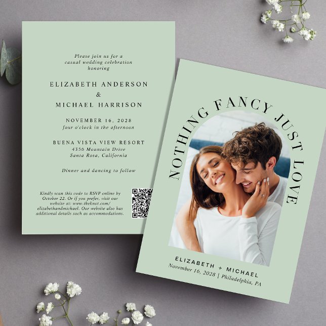 Invitation Arch Photo QR Code Rien de fantaisie Juste Amour M (Celebrate your love story with an invitation showcasing your favorite photo in an elegant arch frame)