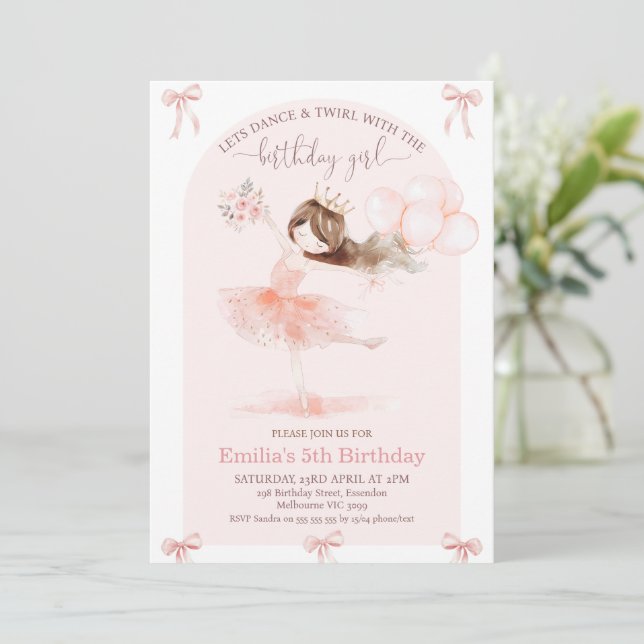 Invitation Arch Pink Dance Twirl Anniversaire Fille Anniversa (Debout devant)