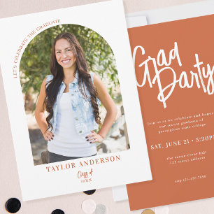 Invitation Arch Script Moderne Photo Terracotta Grad Party