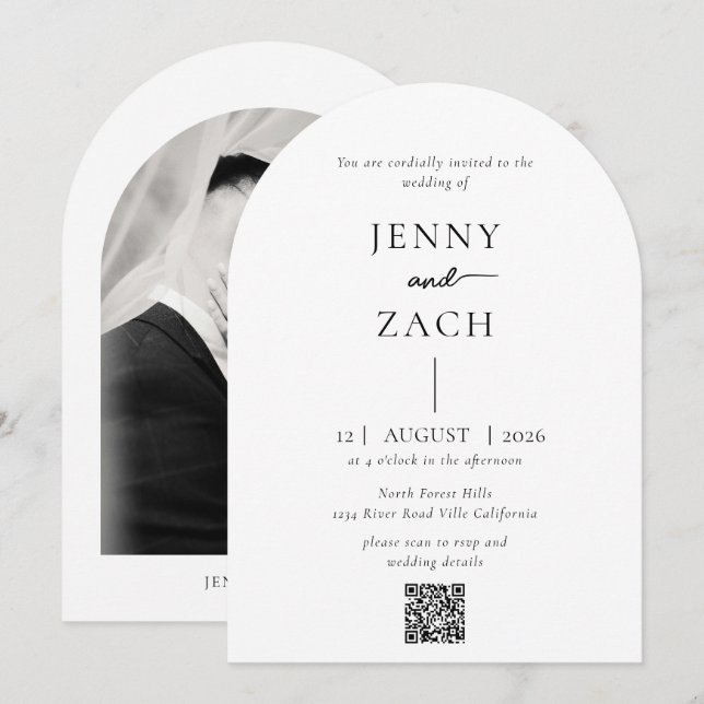 Invitation Arch Simple Modern Photo Qr Code Wedding (Devant / Derrière)