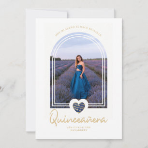 Invitation Arch Spanish Navy Blue Heart Photo Quinceañera