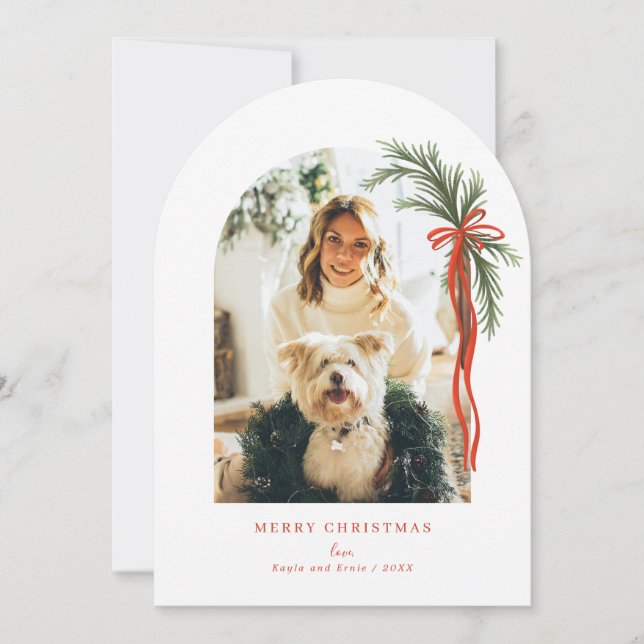 Invitation Arch Vacances verdure Swag Rouge Bow Noël Photo (Devant)