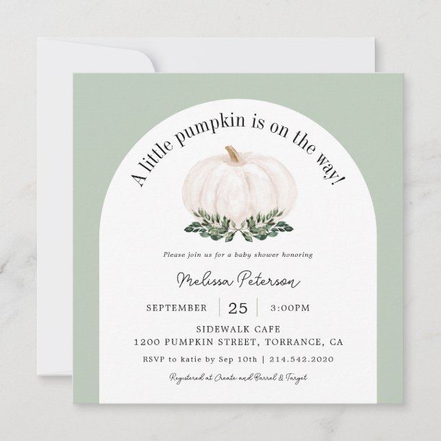 Invitation Arch White Citrouille Automne Baby shower Carré In (Devant)