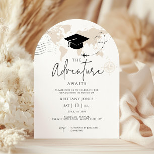Invitation Arch World Map voyage aventure commence Graduation