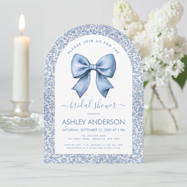 Invitation Arche à ruban bleu pour douche de mariée, motif fl (Créateur téléchargé)