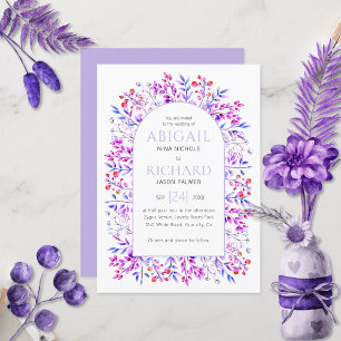 Invitation Arche avec feuilles, baies lavande violet mariage