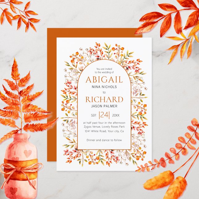 Invitation Arche avec feuilles et baies brûlé mariage orange (Créateur téléchargé)