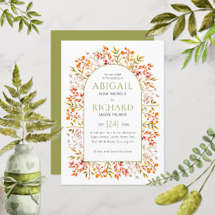 Invitation Arche avec feuilles et baies mariage vert olive