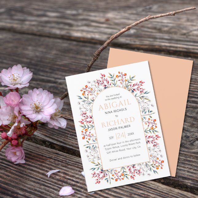 Invitation Arche avec feuilles et mariage de pêche aux baies (Créateur téléchargé)