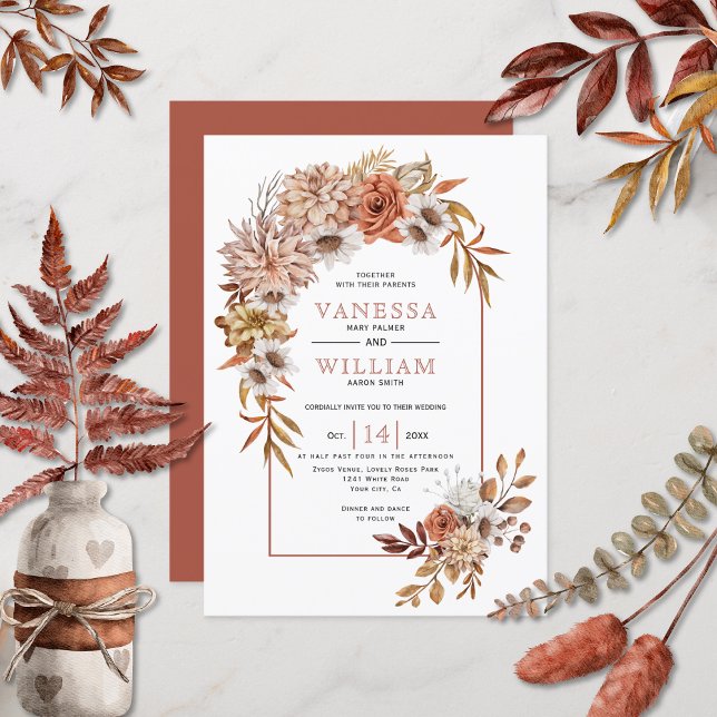 Invitation Arche avec fleurs d'automne et mariage de automne  (Créateur téléchargé)