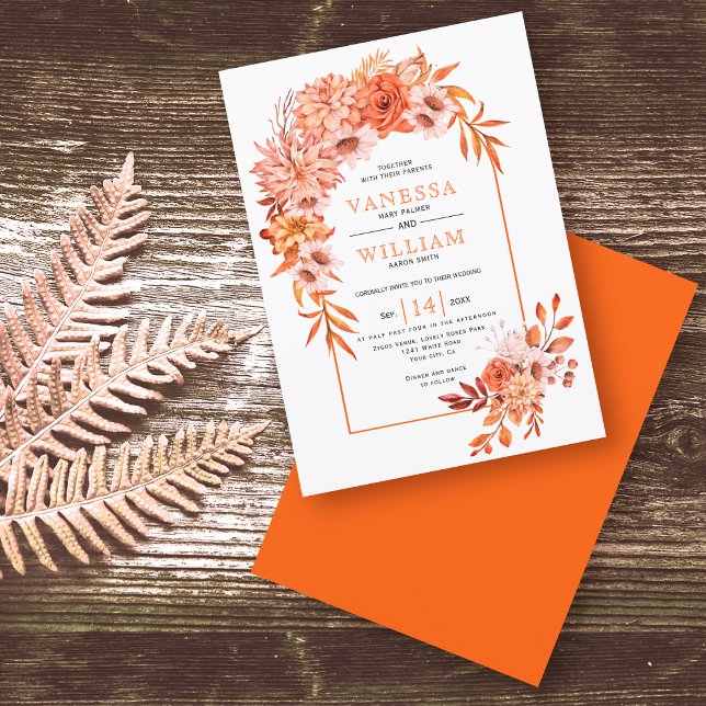Invitation Arche avec fleurs orangées mariage de automne fleu (Créateur téléchargé)