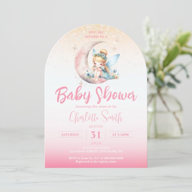 Invitation Arche Baby shower Fille Rose (Debout devant)