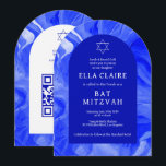 Invitation Arche Bat mitzvah en marbre bleu étoile QR Bar<br><div class="desc">Carte parfaite pour annoncer un bat mitzvah, bar mitzvah ou une autre célébration juive ! L'aquarelle pivotante pour vous à l'avant et à l'arrière ! ENTIÈREMENT PERSONNALISABLE ! Cliquez sur "Personnaliser" ci-dessus pour modifier le texte. Cliquez sur "modifier à l'aide de l'outil de conception" pour ajuster les polices, les couleurs...</div>