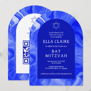 Invitation Arche Bat mitzvah en marbre bleu étoile QR Bar