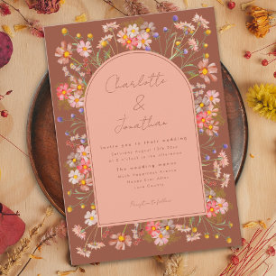 Invitation Arche Bohème Fleur Sauvage Orange Brûlé Mariage d'