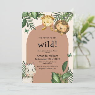 Invitation Arche Bohème Neutre Fête Bébé Animaux Sauvages Saf
