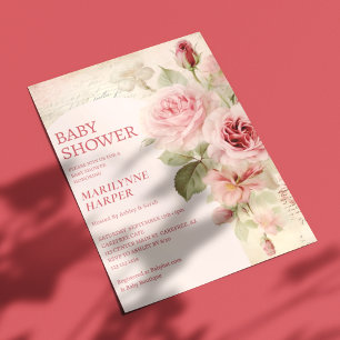 Invitation Arche Bohème Roses Anciennes Rose Baby Shower