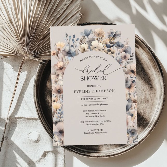 Invitation Arche boho moderne automne neutre fleurs sauvages (Modern boho arch autumn neutral wildflowers invitation)