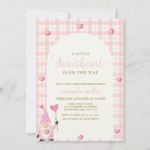 Invitation Arche Boho rose En vichy Baby shower Heart Gnome