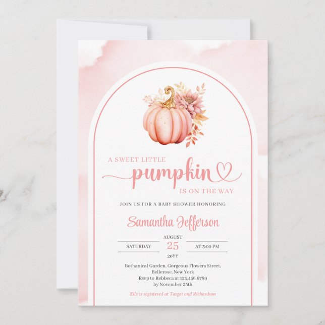 Invitation Arche boho simple couleur d'eau rose et or citroui (Devant)