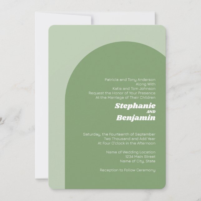 Invitation Arche Boho Vert Sage - Mariage minimal (Devant)