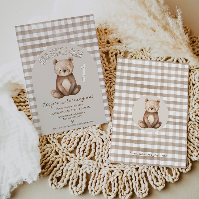 Invitation Arche Brown moderne Notre petit ours 1er anniversa (Our Little Bear 1st Birthday Invitation Template, Editable Bear Themed First Birthday Invite Boy,)