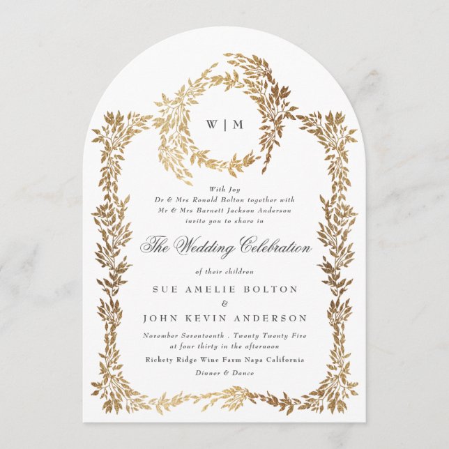 Invitation Arche classique classique monogramme de crête (Devant)