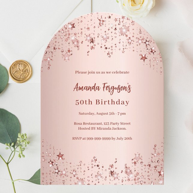 Invitation Arche d'anniversaire des étoiles d'or rose (Créateur téléchargé)