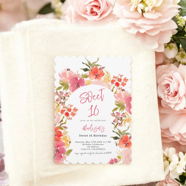 Invitation Arche d'aquarelle fleurie du jardin Boho Sweet 16 (Boho garden floral watercolor arch Sweet 16 Invitation)