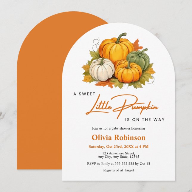 Invitation Arche d'automne Baby Shower Petit Citrouille  (Devant / Derrière)