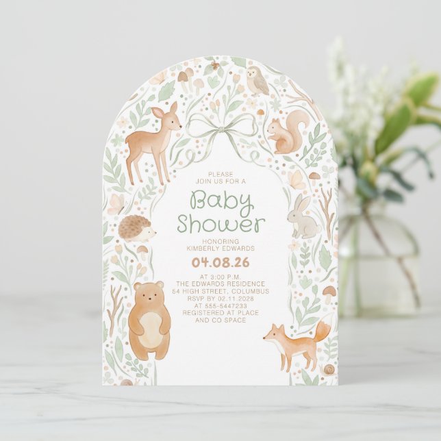 Invitation Arche de Baby Shower Animaux Mignons de la Forêt d (Debout devant)