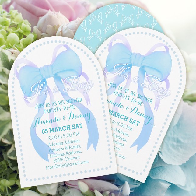 Invitation Arche de Baby Shower pour Garçon Ruban Bleu (Blue Ribbon Baby Shower Invitation Card)