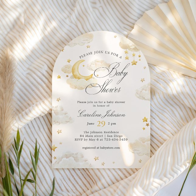 Invitation Arche de Baby Shower Rêveuse Lune et Étoiles (Créateur téléchargé)