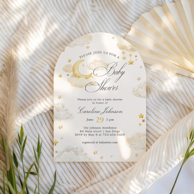 Invitation Arche de Baby Shower Rêveuse Lune et Étoiles (Créateur téléchargé)