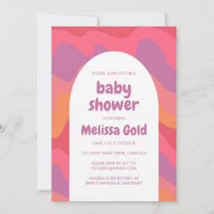 Invitation Arche de baby shower Super rose pourpre rayures PE