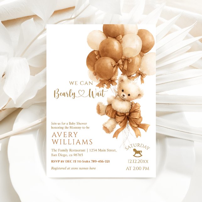Invitation Arche de ballon marron Ourson Fête de bébé (Créateur téléchargé)