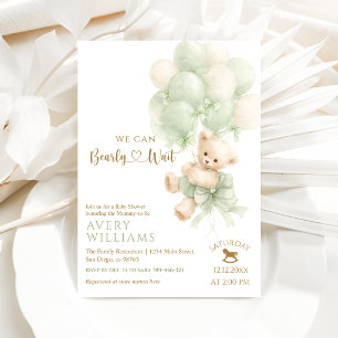 Invitation Arche de ballon vert ours en peluche Fête bébé neu