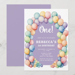 Invitation Arche de ballons arc-en-ciel pour anniversaire tou