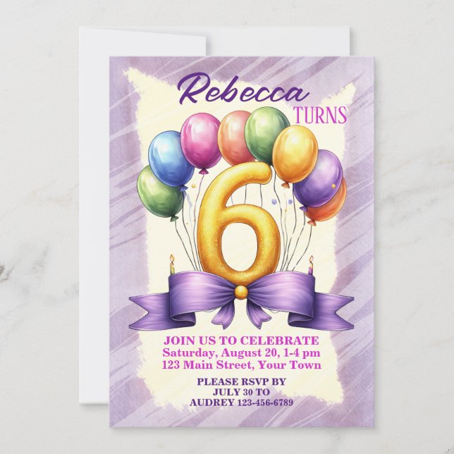 Invitation Arche de ballons pour un 6ème anniversaire (Devant)