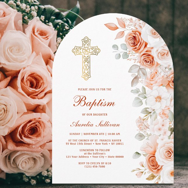 Invitation Arche de baptême en terre cuite et roses blanches (Créateur téléchargé)