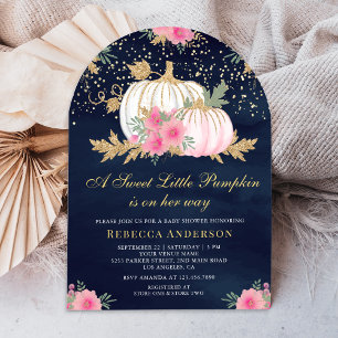 Invitation Arche de citrouille florale rose et or Fête prénat