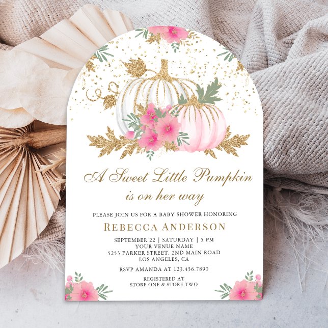Invitation Arche de citrouille florale rose et or pour Baby S (Créateur téléchargé)