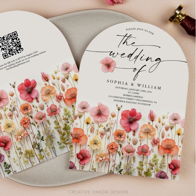 Invitation Arche de code QR du Mariage Fleur sauvage Boho (Wildflower Wedding Invitation)